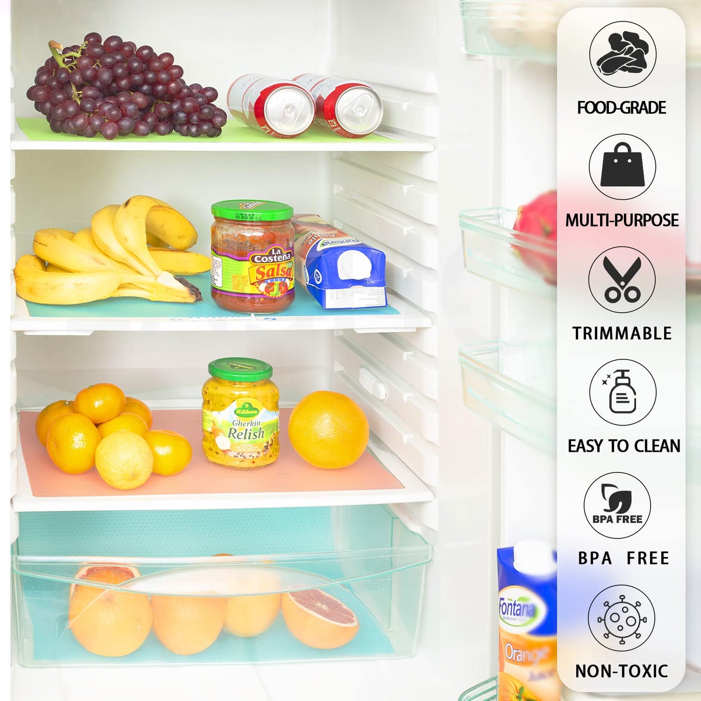 12 Pcs Refrigerator Liners, MayNest Washable Mats Covers Pads, Home Kitchen Gadgets Accessories Organization for Top Freezer Glass Shelf Wire Shelving Cupboard Cabinet Drawers (12 Red)