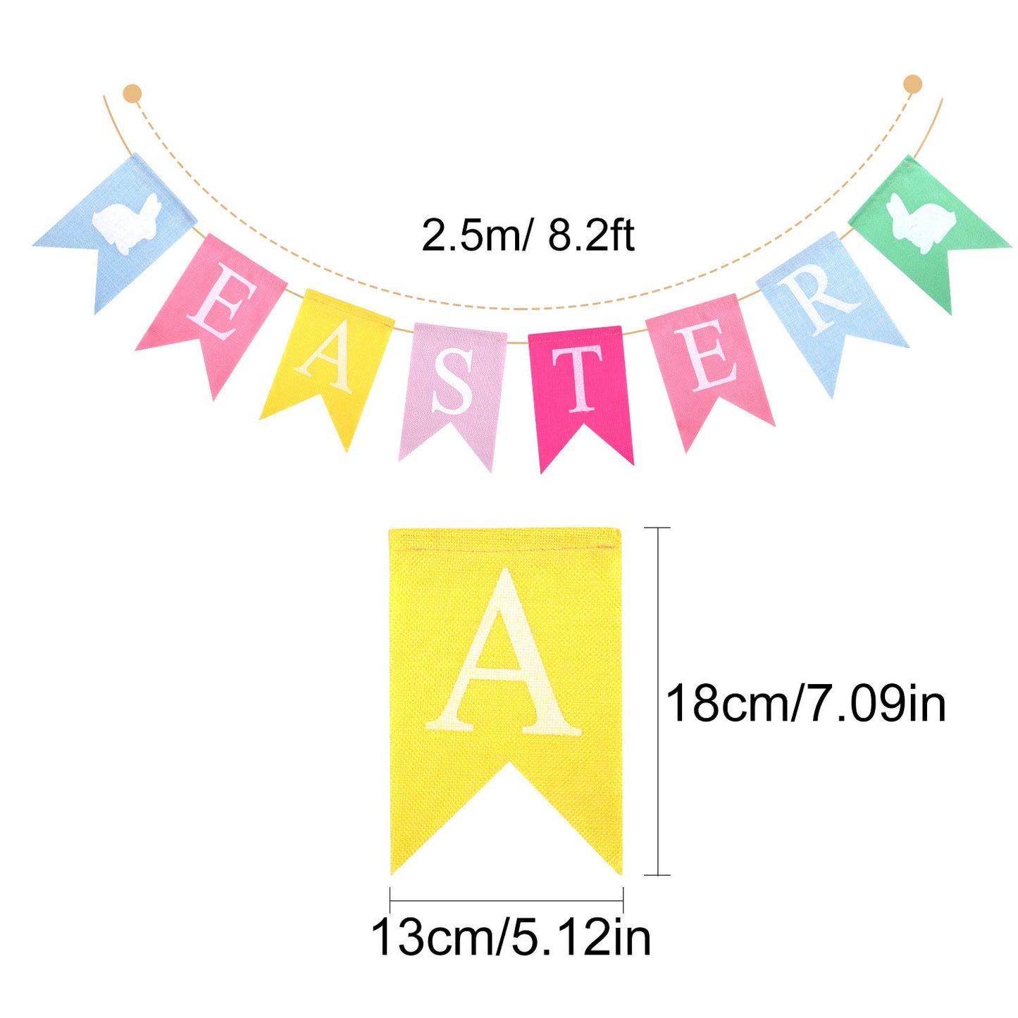 TUPARKA 2pcs Easter Banners, 'Happy Easter' Bunting Garland Decorations, Lightweight Hessian Banner, Pennant Shape, 2.5m Length, Ideal for Party, Indoor & Outdoor, Hand Wash Only