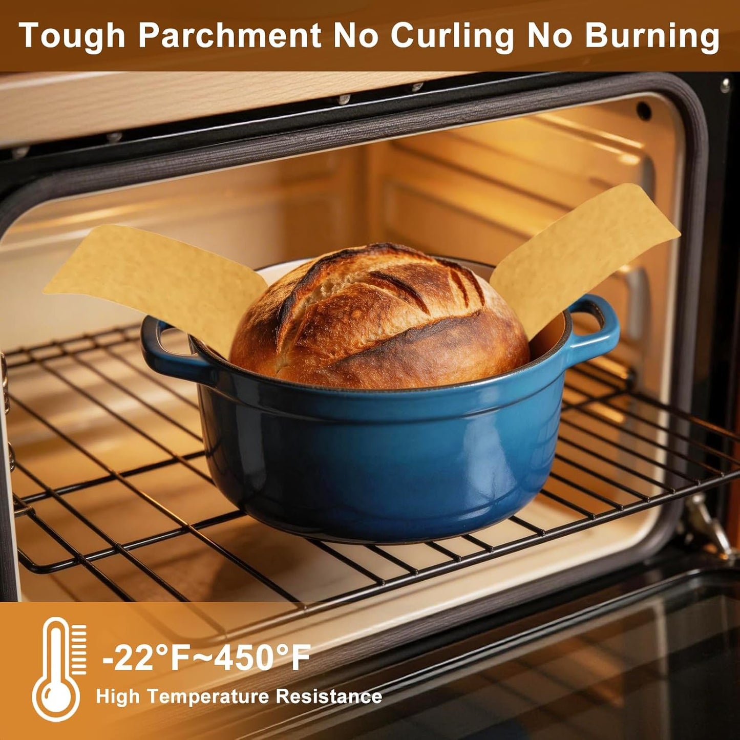Skiennix Parchment Paper Bread Sling - Non-Stick Baking Mat with Long Handles | 100 Pcs for Dutch Oven & Air Fryer