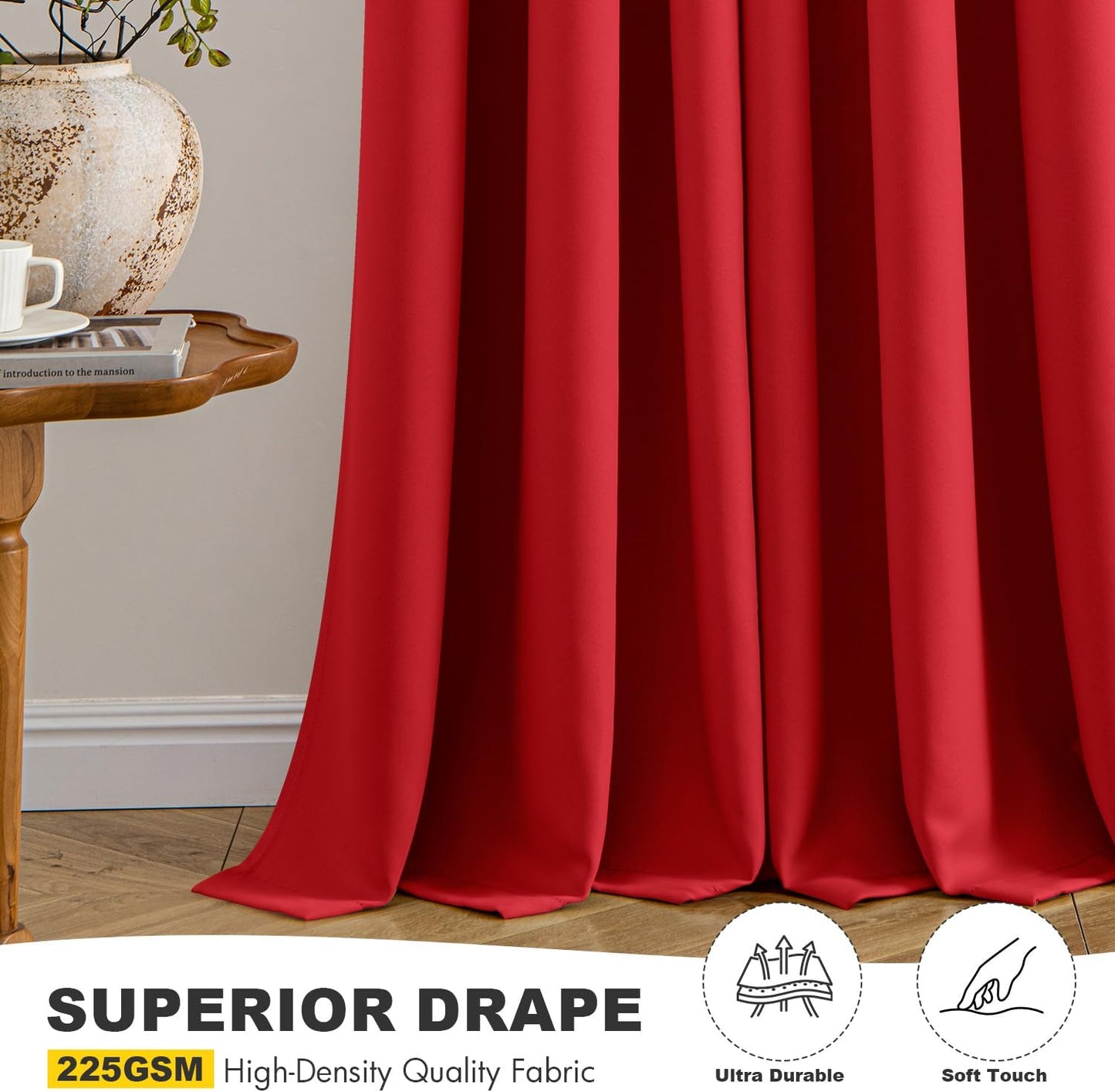 MIULEE Blackout Curtains - Christmas Red Thermal Insulated Drapes | 45-Inch Grommet Top, 2 Panels