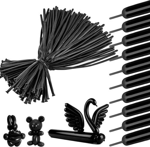 260 Premium Black Latex Balloons - Long Skinny Twisting Balloons for Weddings & Birthdays