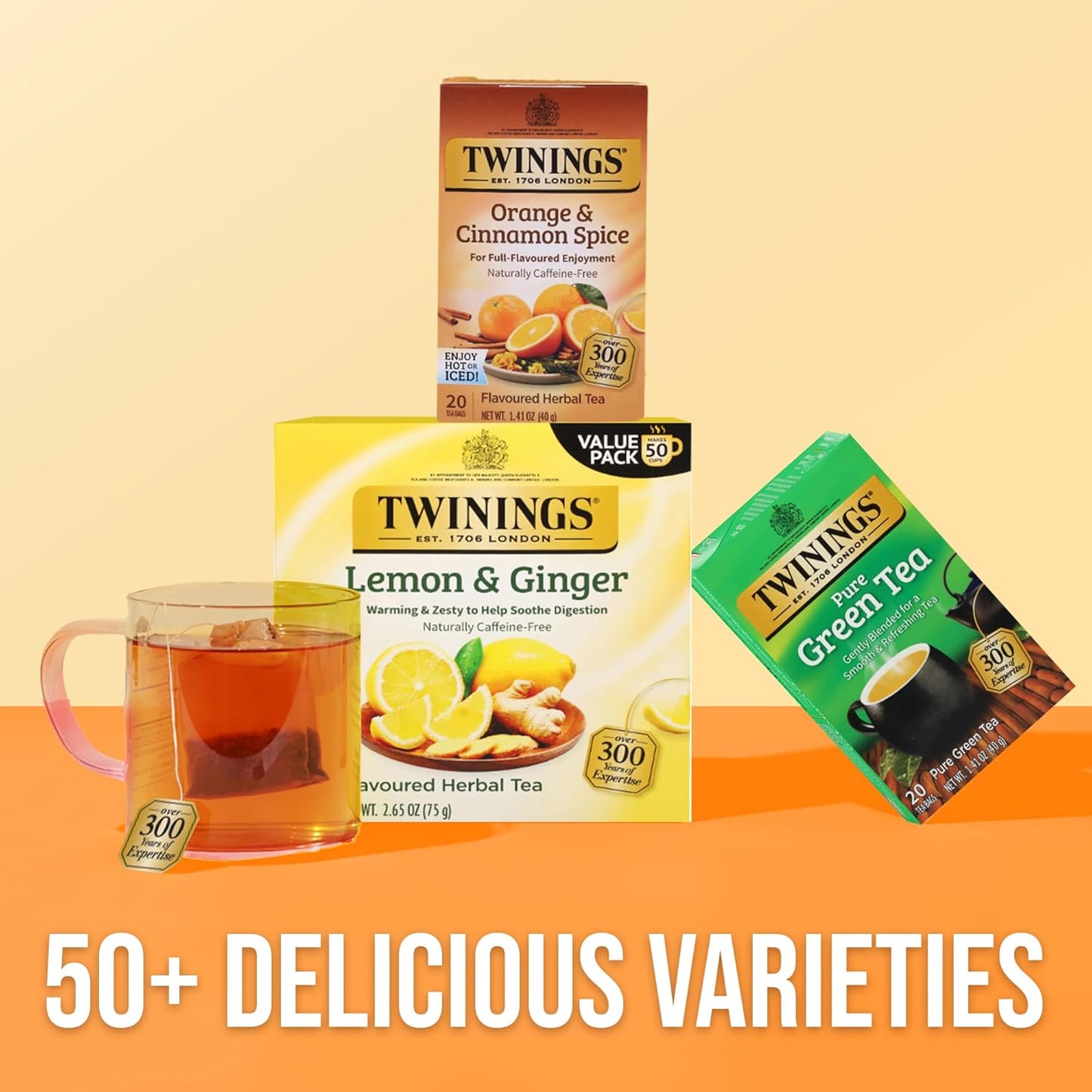 Twinings Herbal Tea - Orange & Cinnamon Spice, Caffeine-Free, 20 Individually Wrapped Bags (Pack of 6)