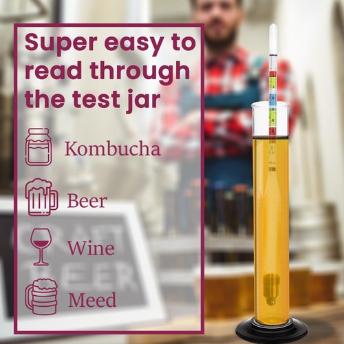 Fermtech Glass Triple Scale Hydrometer Kit – Test ABV, Brix, Gravity for Wine, Beer, Mead & Kombucha, with Microfiber Cloth & Storage Case, Easy Home Brewing Tool for All Experience Levels (Hydro+Jar)