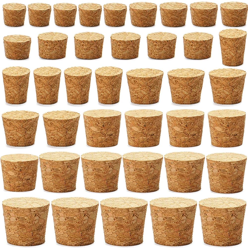 40Pcs Cork Stoppers 8 Sizes Wooden Tapered Cork Plugs, Wooden Tapered Wine Bottle Stoppers Replacement Corks for Wine Beer Bottle Crafts