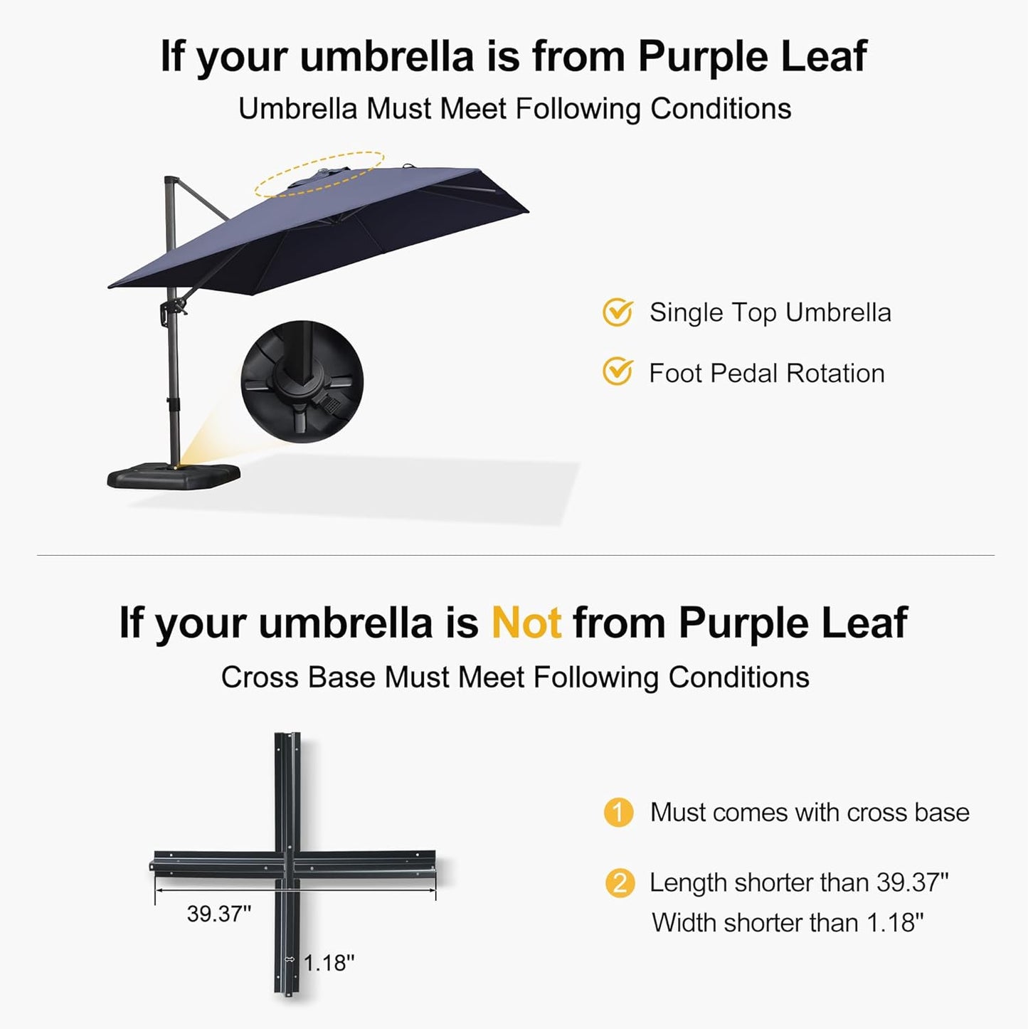 PURPLE LEAF Patio Umbrella Base - 200 Lbs Water & Sand Filled Weighted Base for Offset Umbrellas