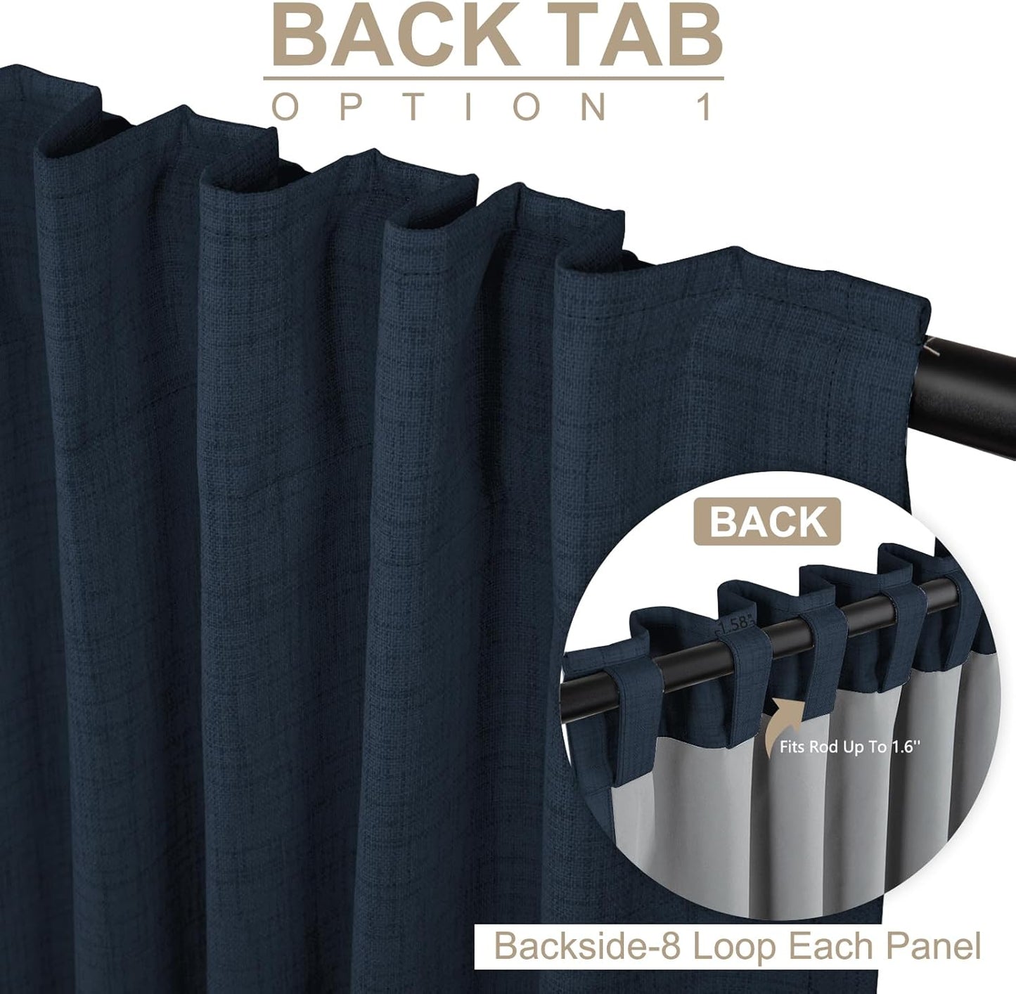 Skiennix 100% Blackout Linen Curtains - Thermal Insulated Drapes, Navy, 50" W x 84" L, 2 Panels Set