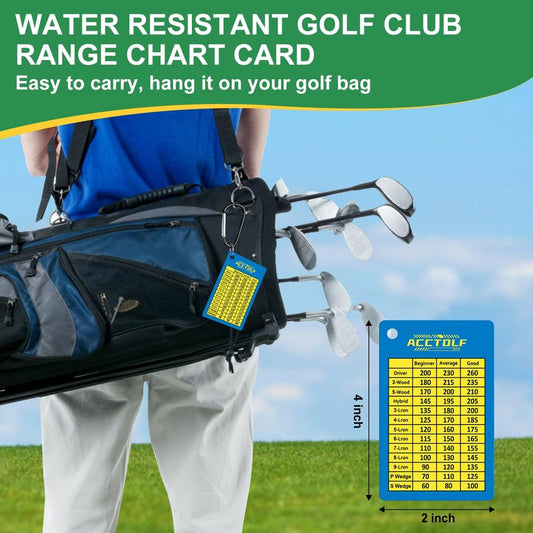 ACCTOLF Golf Club Range Chart, Golf Range Chart, Golf Club Distance Card with Carabiner Clip for Golf Bag, Water Resistant Golf Yardage Card for Seasoned Golfers, Average or Beginners