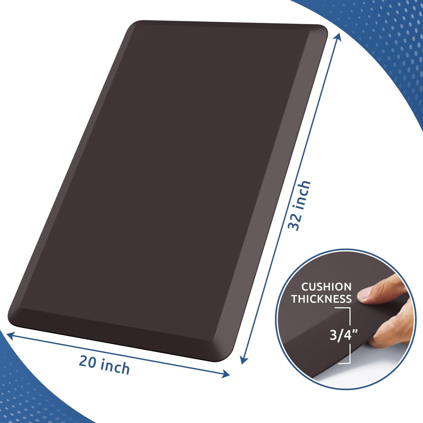 KitchenClouds Kitchen Mat Cushioned Anti Fatigue Rug 20"x32" Water Resistant, Non Slip, Standing and Comfort Desk/Floor Mats for House Sink Office (Chocolate)