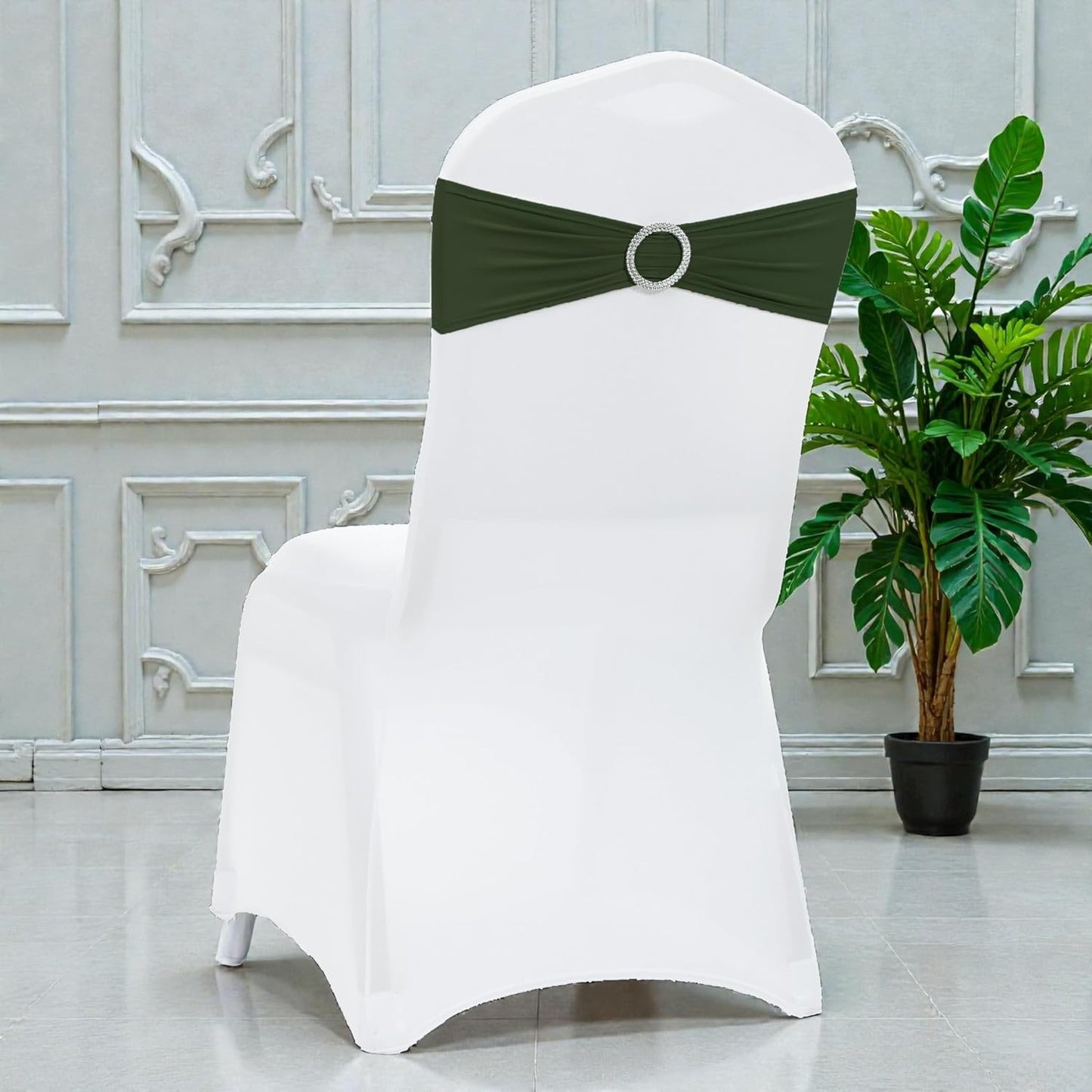 MDS Spandex Chair Sashes - Universal Fit Elastic Stretch Bands with Buckle for Events | Olive Green, Pack of 200