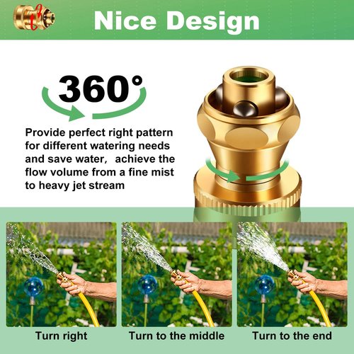 Hotop Brass Hose Nozzle - Adjustable Twist Sprayer for Garden | 3/4 Inch Size