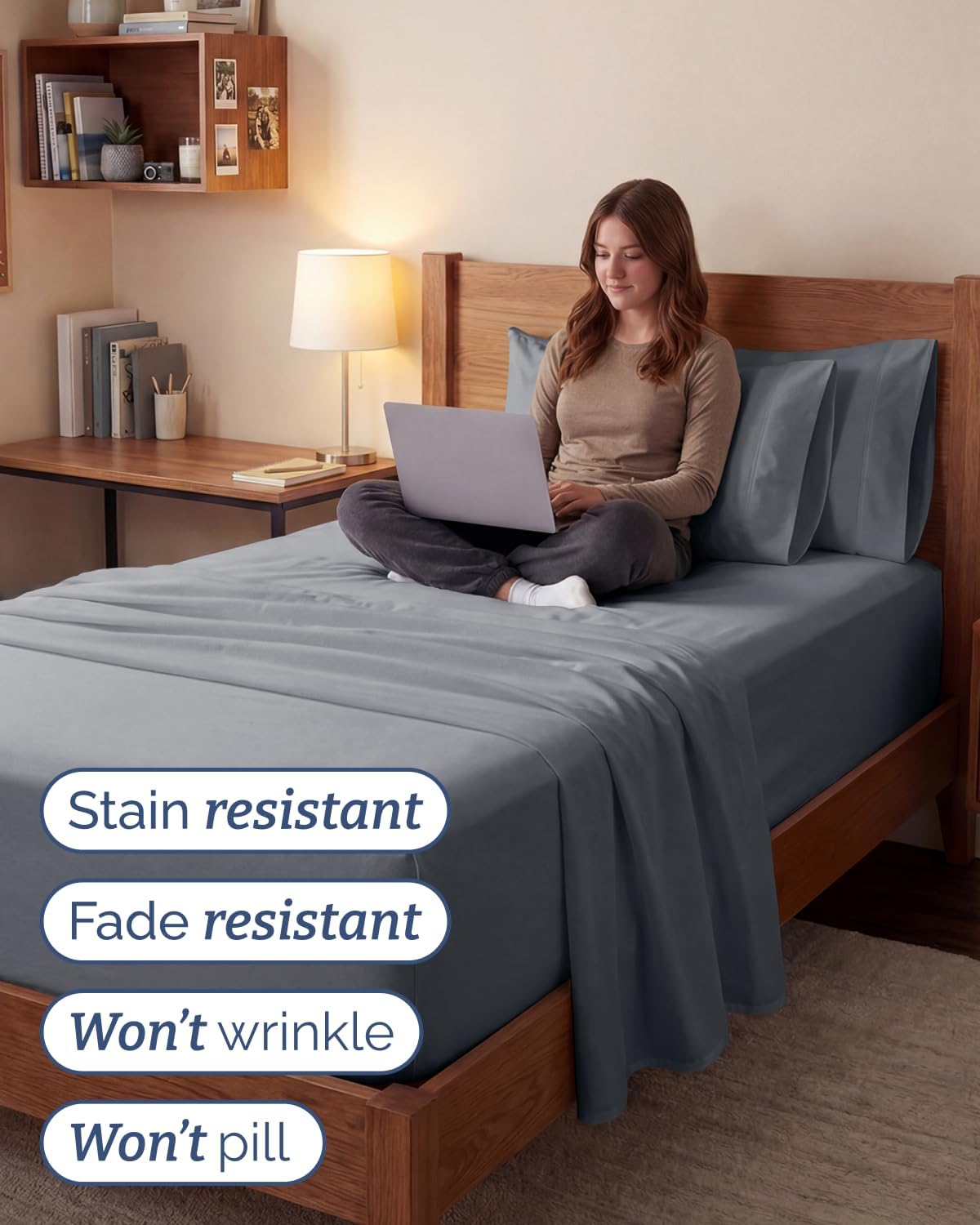 Skiennix Extra Deep Twin XL Sheet Set | 4-Piece Breathable Cooling Sheets - Luxury Hotel Quality - Steel Blue