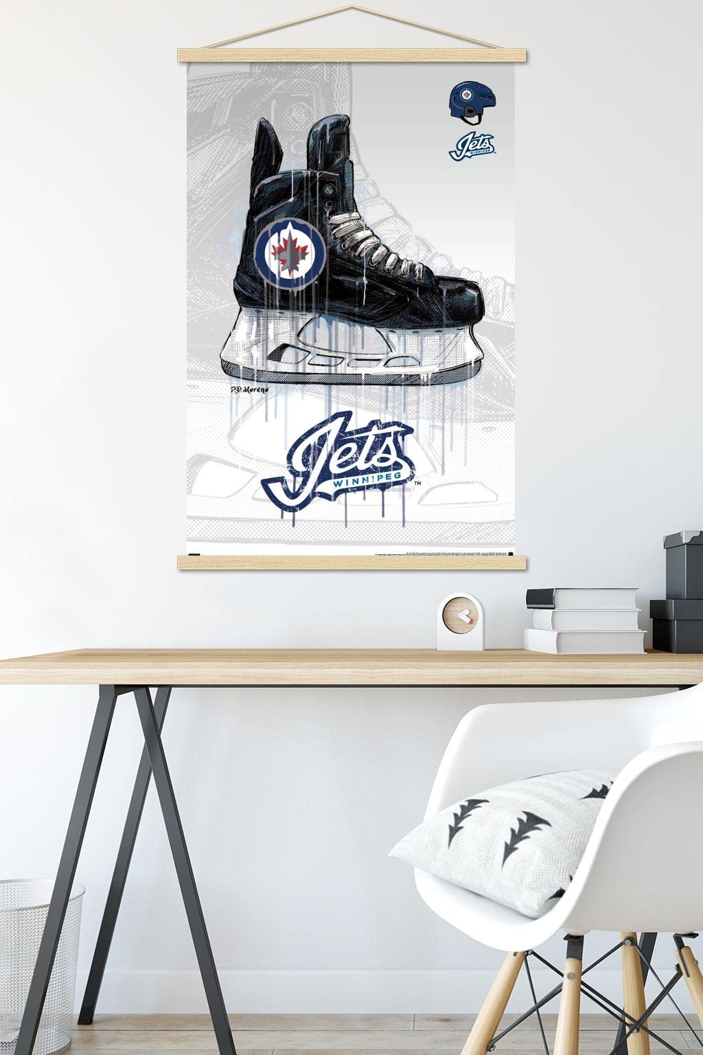 Trends International NHL Winnipeg Jets - Drip Skate 21 Wall Poster, 22.375" x 34", Premium Print and Beechwood Hanger Bundle