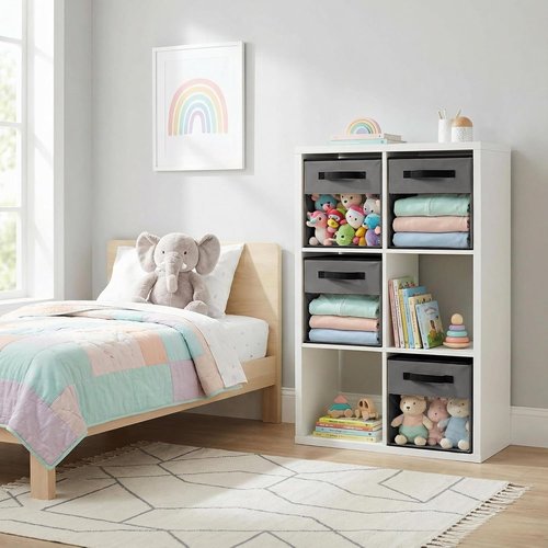 DECOMOMO Storage Bins - Fabric Cube Storage with Window for Shelves | 11" Grey (Set of 6)