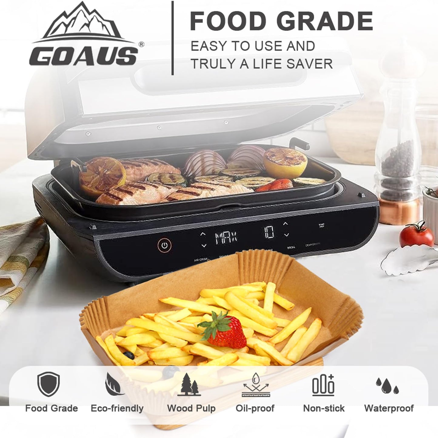 GOAUS Parchment Paper Liners 150 Pcs for Ninja Foodi Smart XL, Air Fryer Liners Disposable Rectangle Accessories Fit Ninja Grill FG551/DG551/IG651