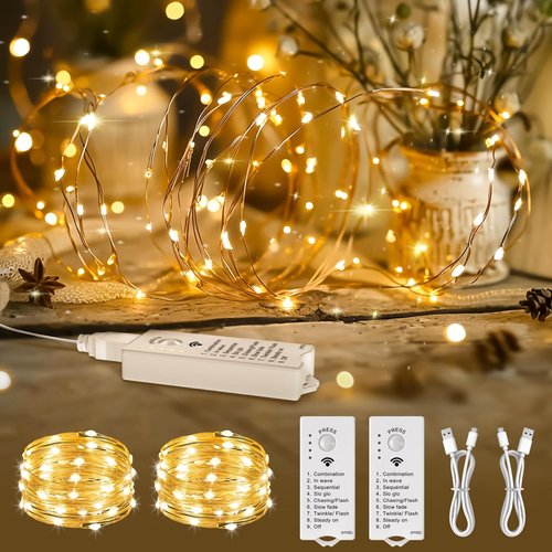 HXWEIYE 300L Curtain Lights - 16FT 50LED Rechargeable Fairy Lights with DIY Timer & 8 Modes