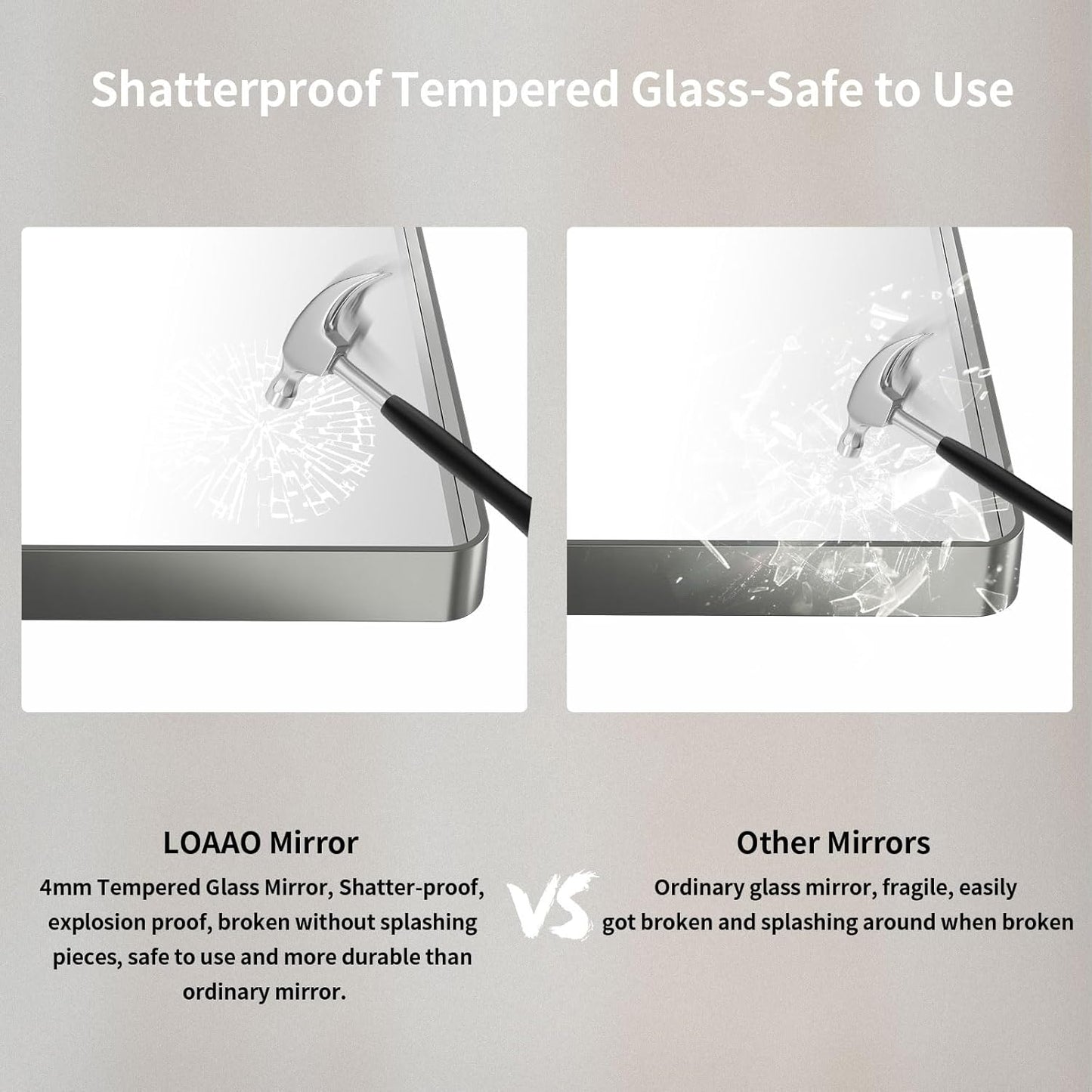 LOAAO Brushed Nickel Bathroom Mirror - 60x40 Inch Rounded Rectangle Design | Anti-Rust, Shatter-Proof, Versatile Hanging Options