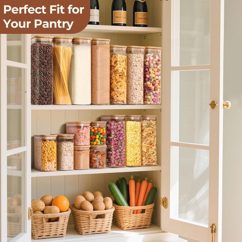 ComSaf 0.7 Qt Rectangle Glass Storage Containers - Clear Glass Jars with Bamboo Lids for Pantry Organization