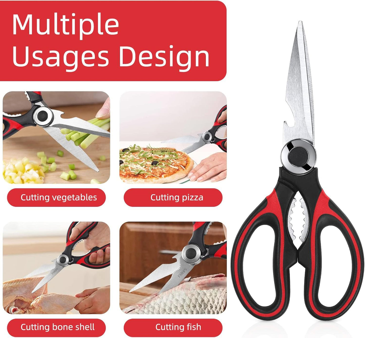 Raptor Kitchen Scissors - Heavy Duty Multi-Function Meat Shears | Dishwasher Safe, 2-Pack Set