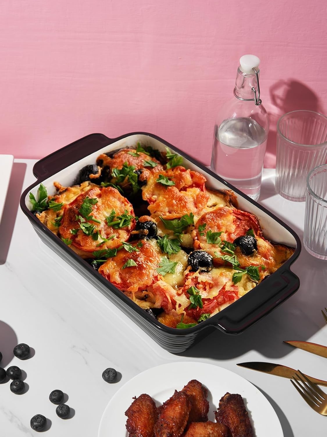LIFVER Casserole Dish - 9x13 Ceramic Baking Dish | 115oz Large Lasagna Pan with Handles, Oven Safe, Black