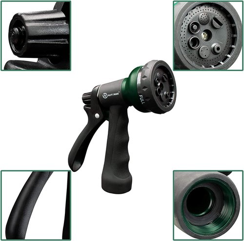 AUTOMAN Garden Hose Nozzle - 2-Pack ABS Water Spray Nozzles with 7 Adjustable Patterns for Easy Watering & Cleaning