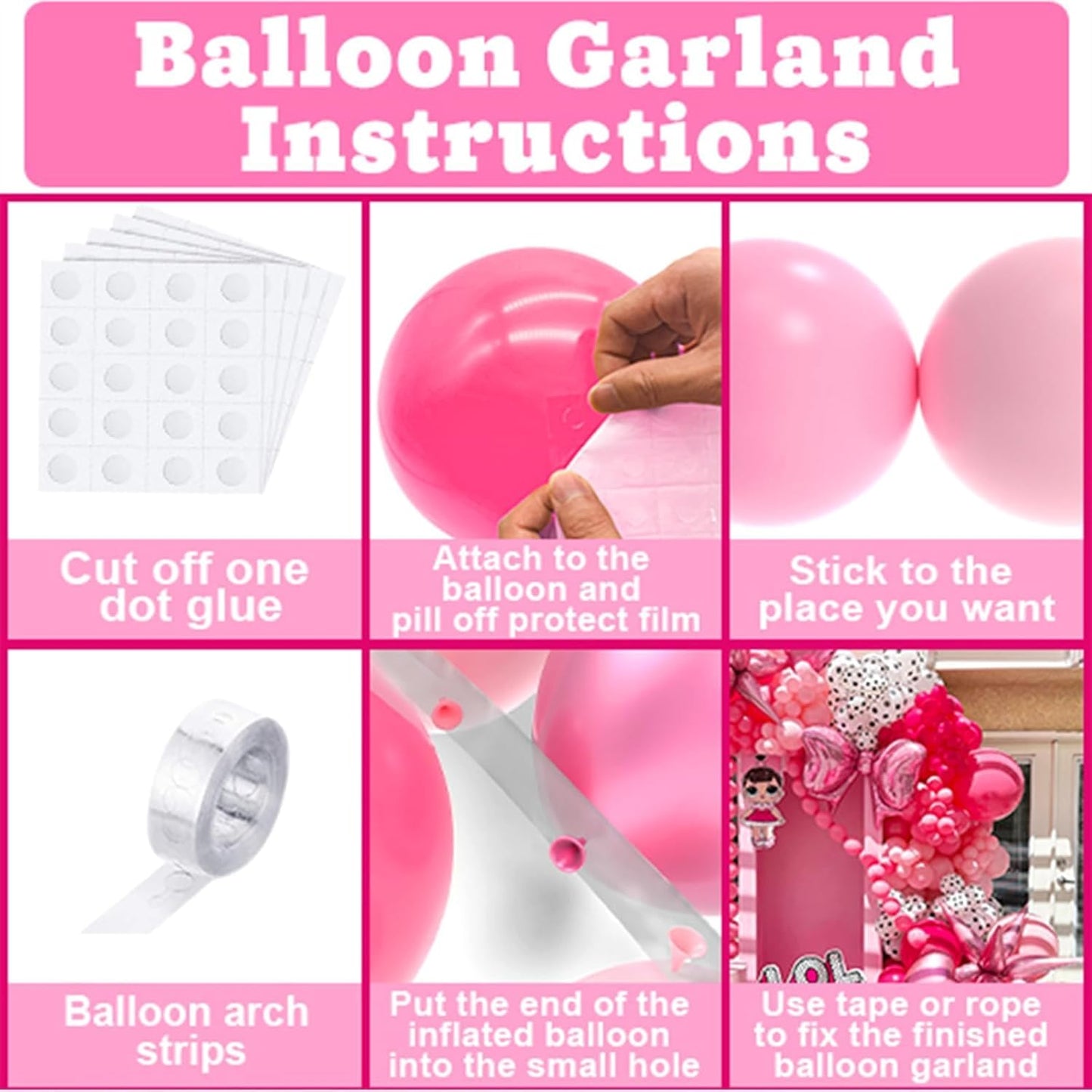 NISOCY Pink Balloons Garland Arch Kit - 124pcs Hot Pink Metallic Balloons for Valentine's Day & Birthday Decor
