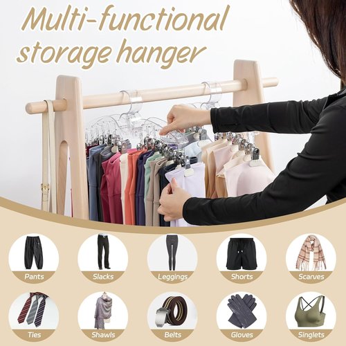 Imncya Legging Hanger - 2 Pack Plastic Yoga Pants Organizer with 14 Clips | Space-Saving Storage (Large Clear)