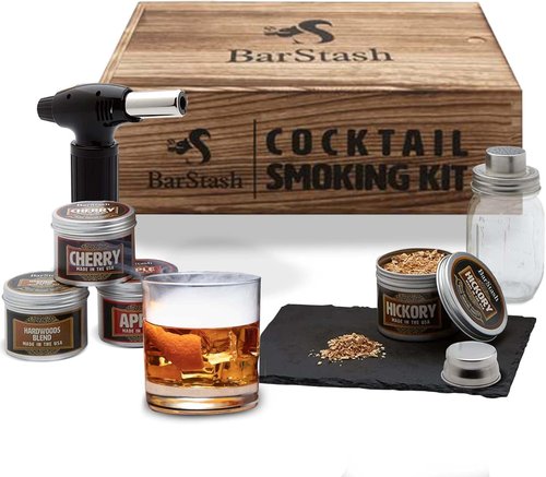 BarStash - Whiskey Smoker Kit with Torch, Cocktail Smoker Kit with Burnt Wood Box, Birthday Gifts for Men, Bourbon Whiskey Gift for Men, Old Fashioned Smoker Kit, Drink Smoker Infuser Kit