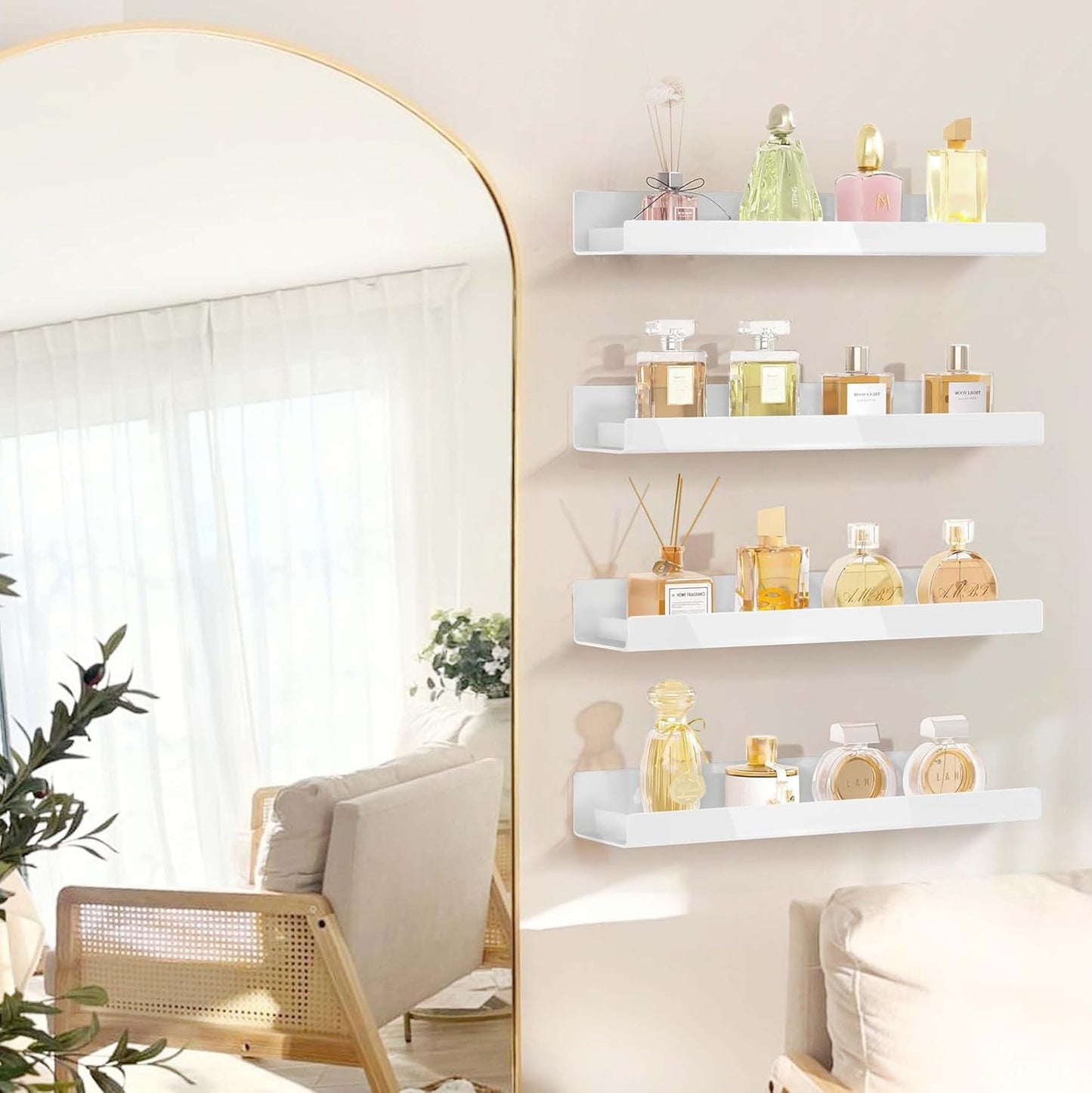 White Acrylic Shelves by [Brand Name] - 15 Inch Kids Floating Bookshelf | Modern Toy & Picture Ledge Storage