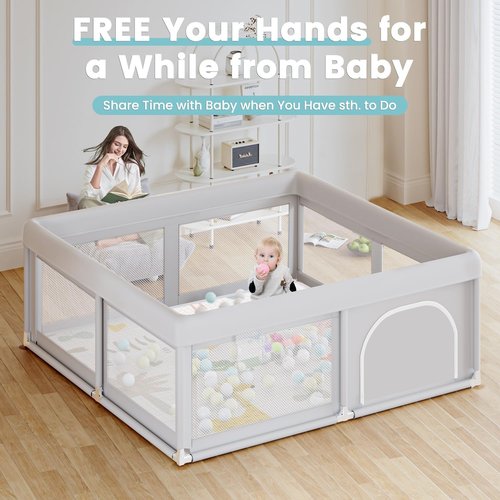 Hiaksedt Baby Playpen - Small 50 x 50 Inch Playard with Mat & Ocean Balls for Toddlers