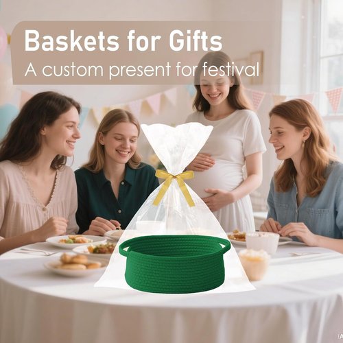 JMvicyroam Woven Basket - Small Rope Storage Bin with Handles | Organizer for Shelves & Closets - Green, 2 Pack