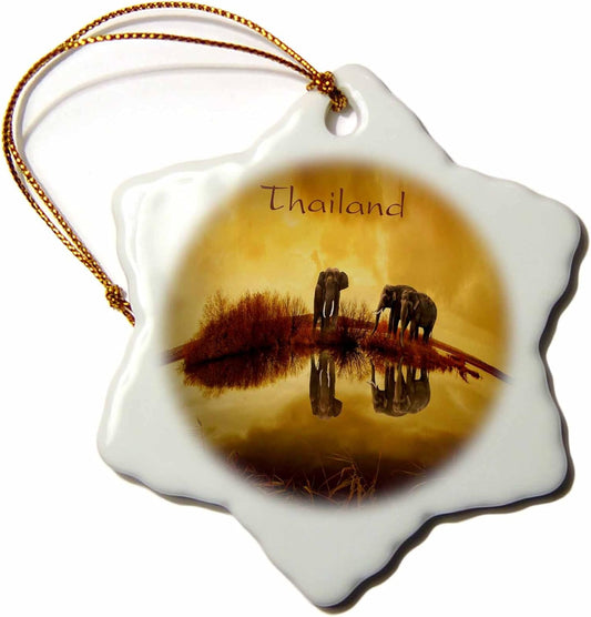 Elephant Reflection Snowflake Ornament – 3D Rose Thailand Design, 3"