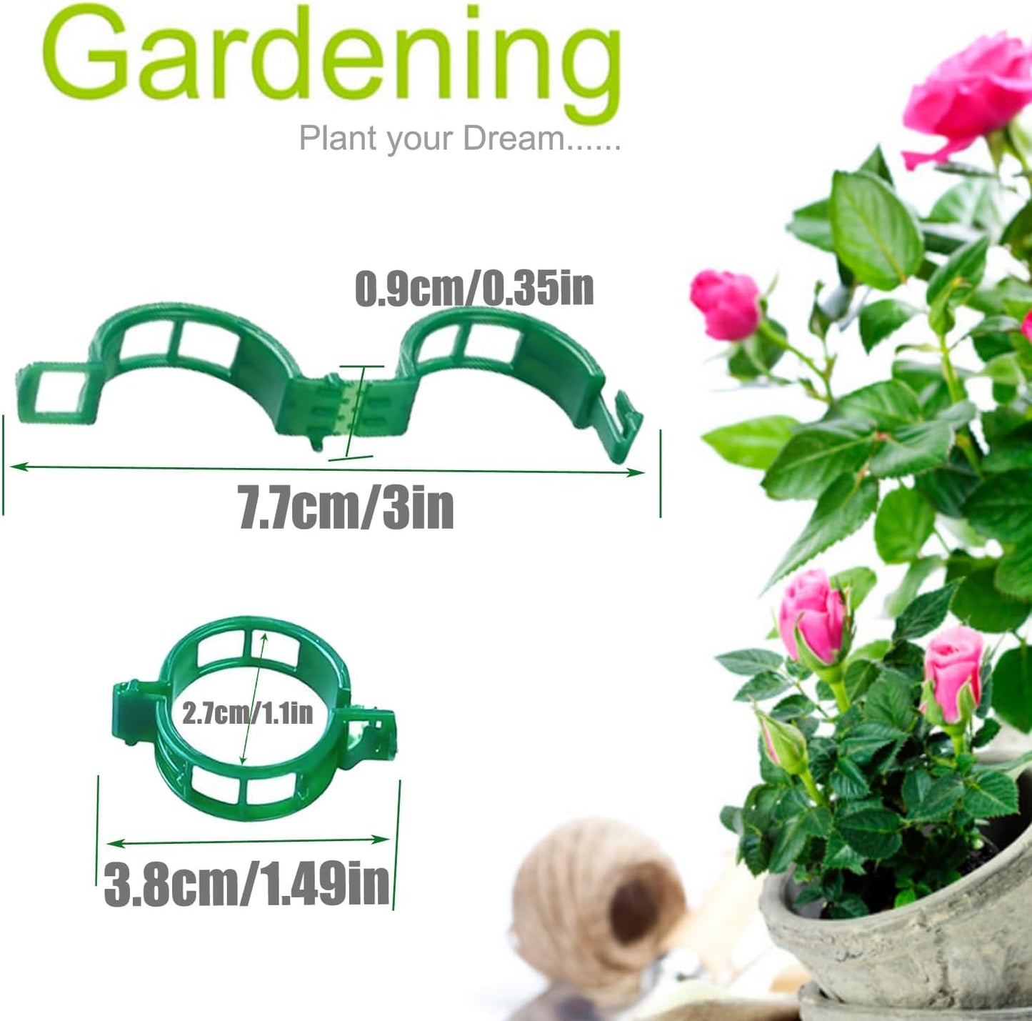 Skiennix Plant Support Clips - 100 Pcs Durable Plastic Trellis Clips for Healthy Vegetable Growth