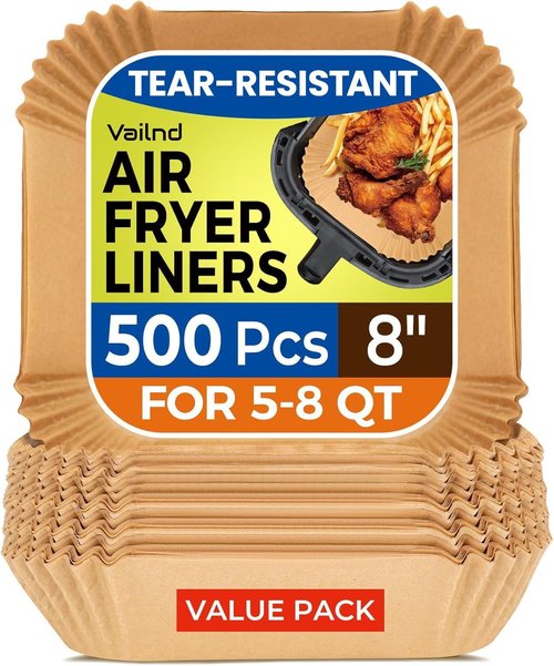 Air Fryer Liners | 500 Pcs Unbleached Parchment Paper - Non-Stick & Leakproof 8" Square