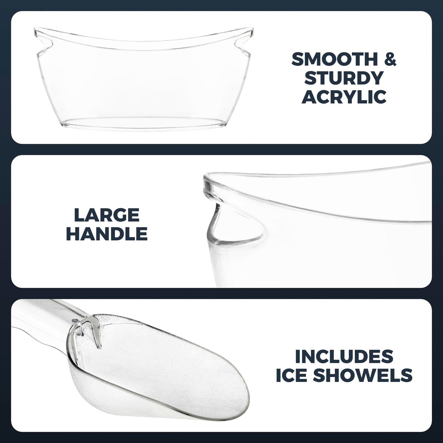 Clear Ice Buckets for Parties 3 Pack, 5.5L Clear Beverage Tub w/Handles & Scoops, Drink Buckets for Parties, Acrylic Beverage Tub, Mimosa Bar Supplies for Sparkling Wine Champagne Beer Drinks