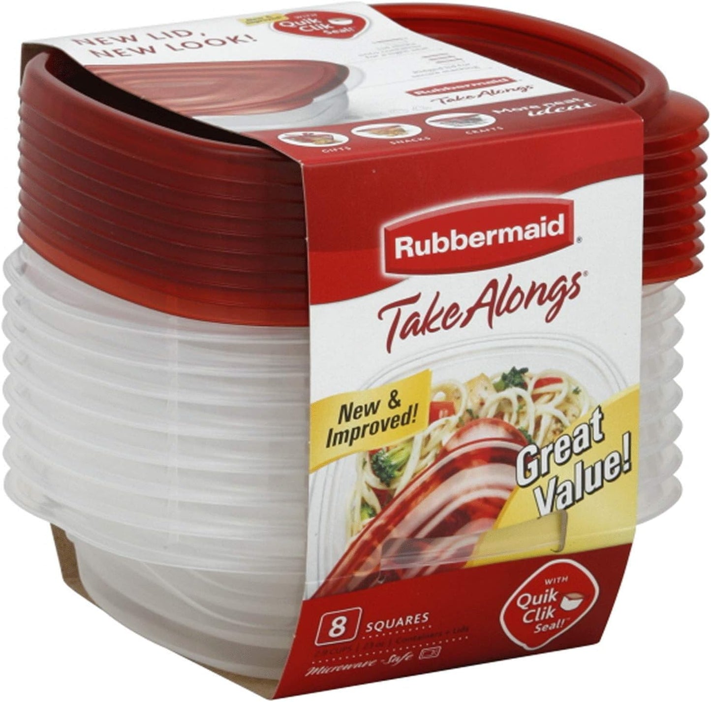 Rubbermaid 8-Piece TakeAlongs Food Storage Container Set - Red | Ideal for Sandwiches and Meal Prep