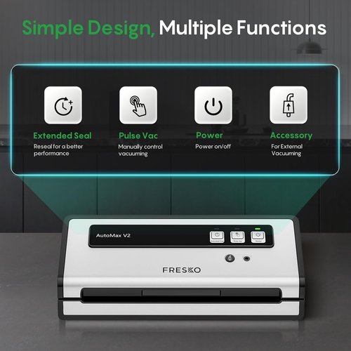 FRESKO Automatic Vacuum Sealer - 95 kPa Suction Power | Compact Food Sealer Kit with 10 Bags