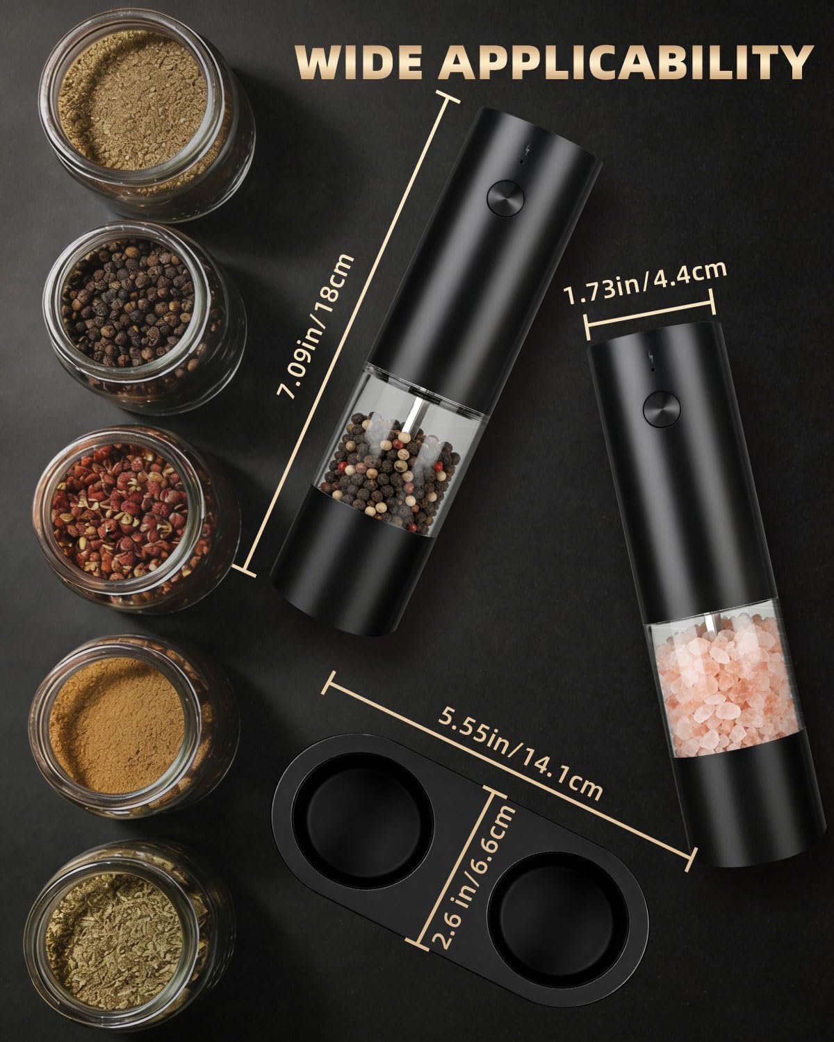 Skiennix Electric Salt and Pepper Grinder Set - Rechargeable, One-Hand Operation, Adjustable Coarseness | Perfect Kitchen Gadgets for New Home Gifts