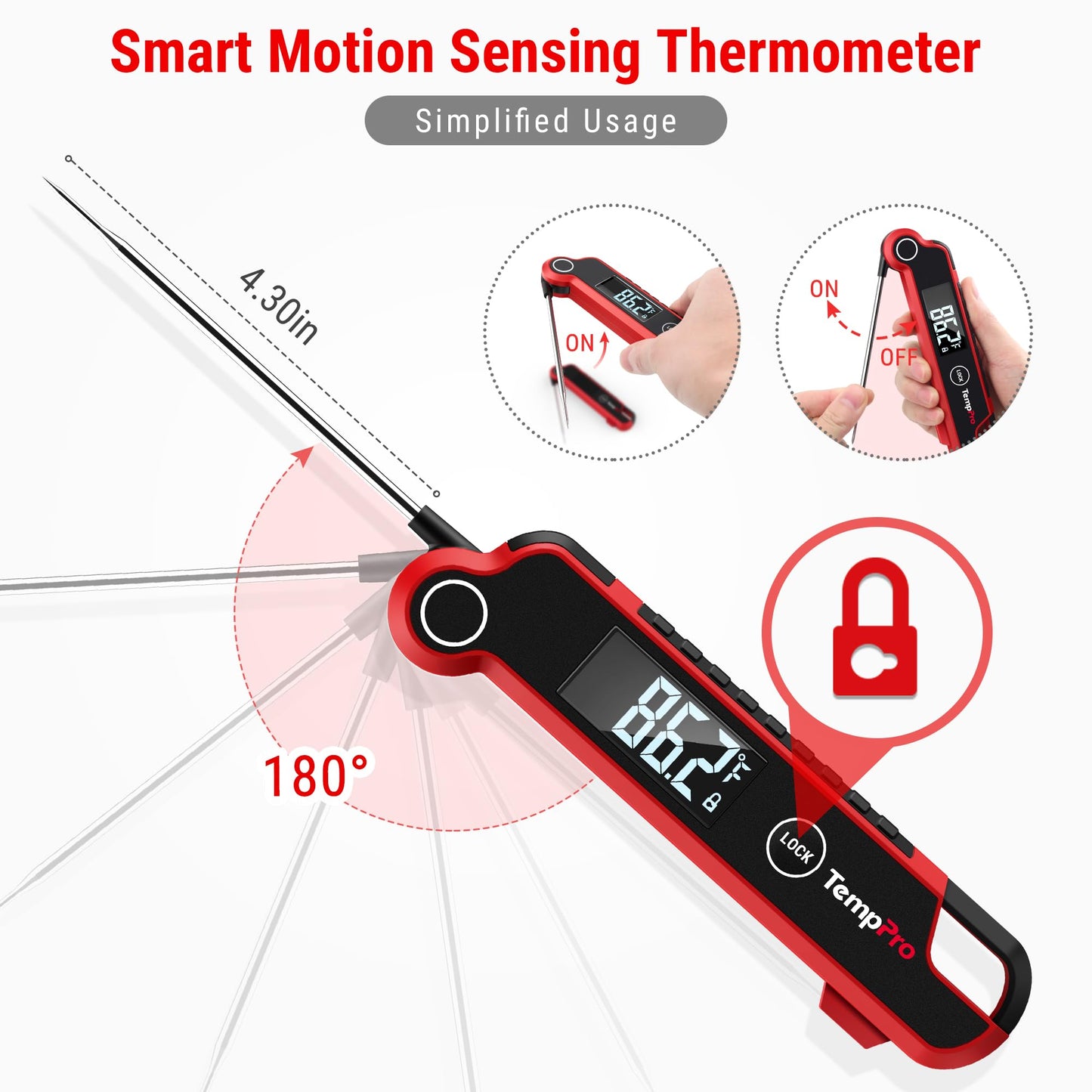 TempPro TP620 Instant Read Meat Thermometer Digital, Cooking Thermometer with Large Auto-Rotating LCD Display, Waterproof Food Thermometer Digital for Kitchen, BBQ, or Grill (Previously ThermoPro)
