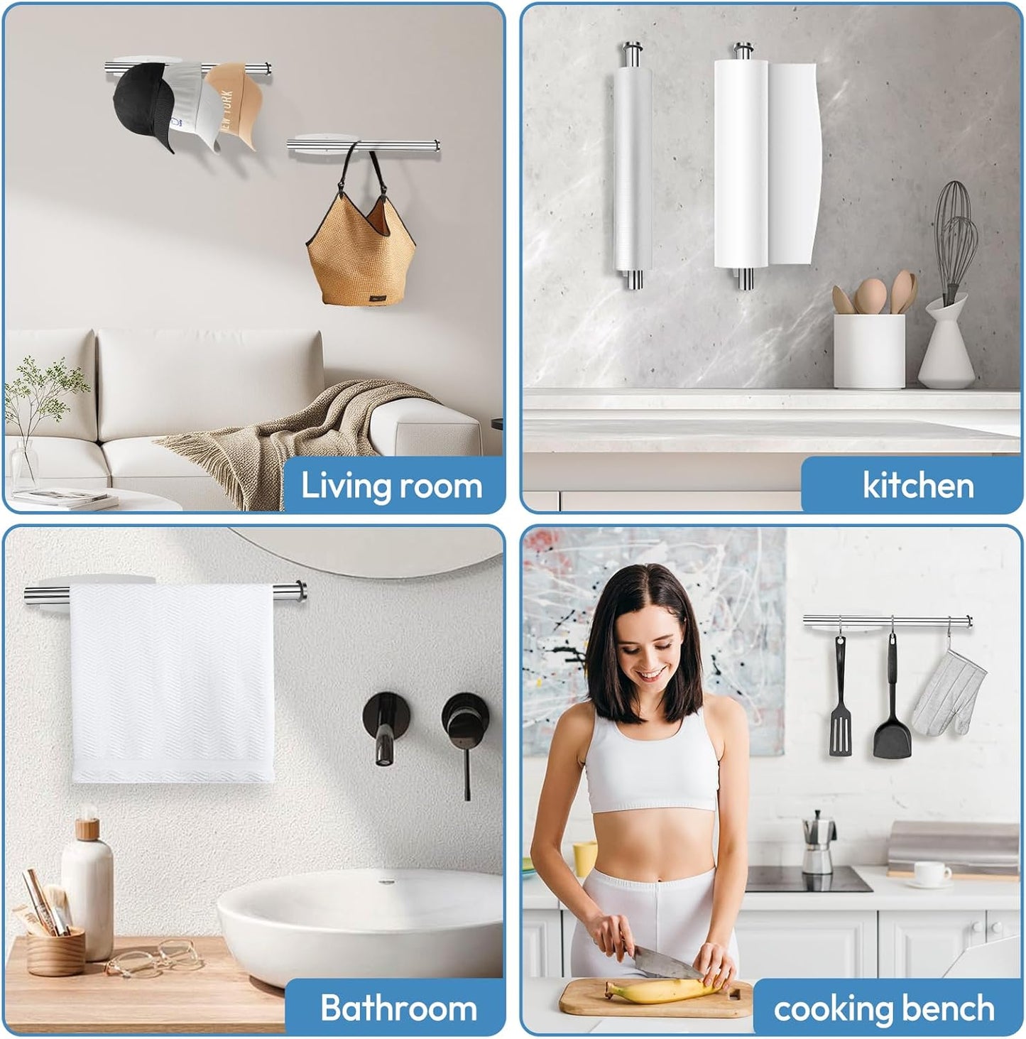 Skiennix Paper Towel Holder - Wall-Mounted, Self-Adhesive, Rustproof SUS304 Stainless Steel - 13.2In for Kitchen & Bathroom