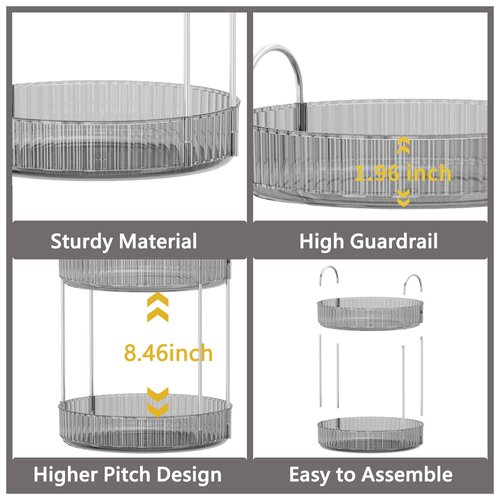 Asayuee 360 Rotating Makeup Organizer for Vanity,Bathroom Countertop Organizer,Spinning Perfume Organizer&Vanity Organizer(Grey-2 Tier)