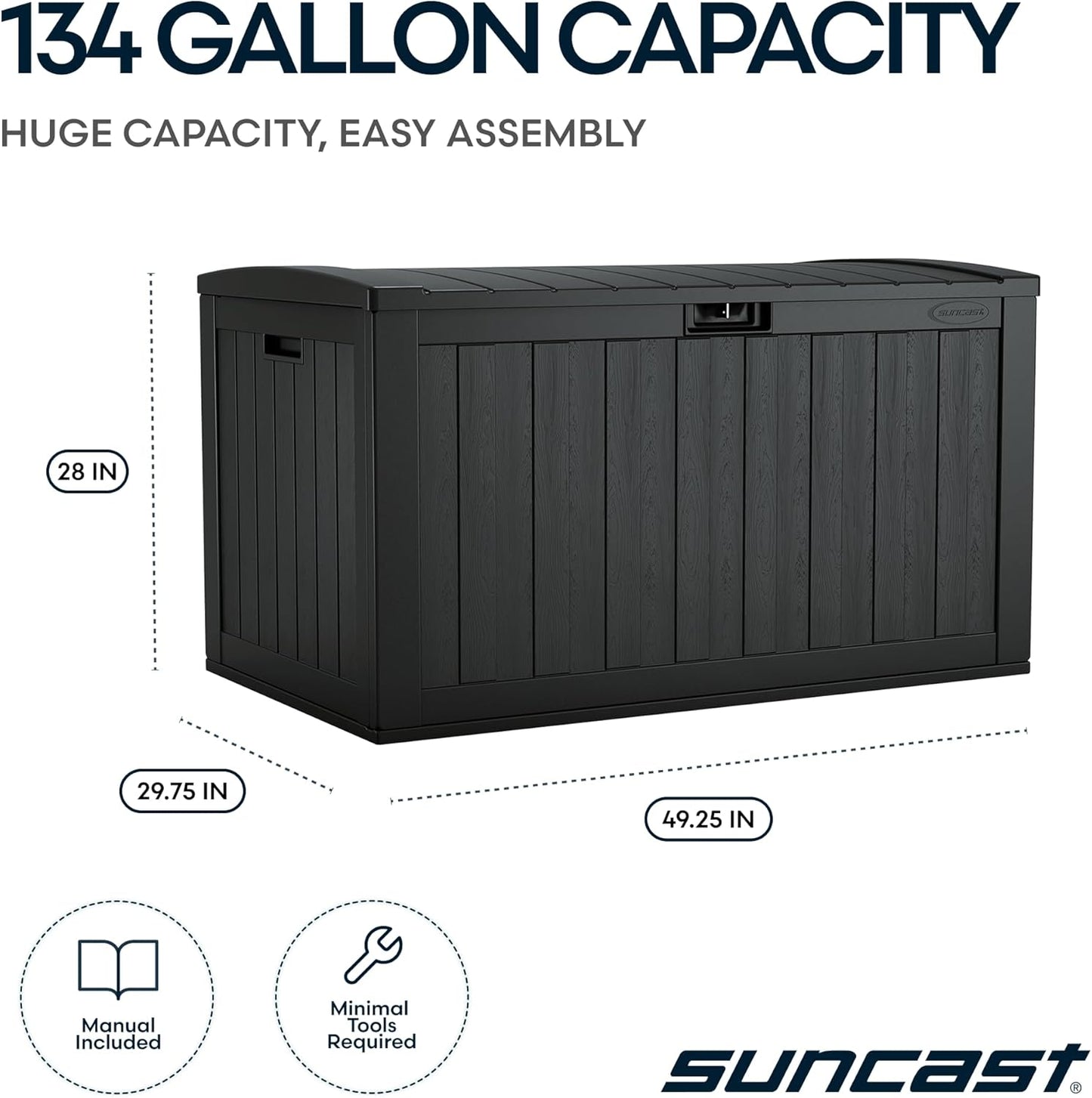 Suncast 134-Gal. Resin Outdoor Patio Deck Box - Extra-Large Storage Solution in Iron Ore