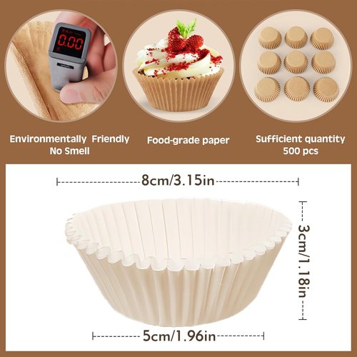 Bake Choice White Cupcake Liners - 500 Pcs Food Grade, Non-Stick & Greaseproof Baking Wrappers
