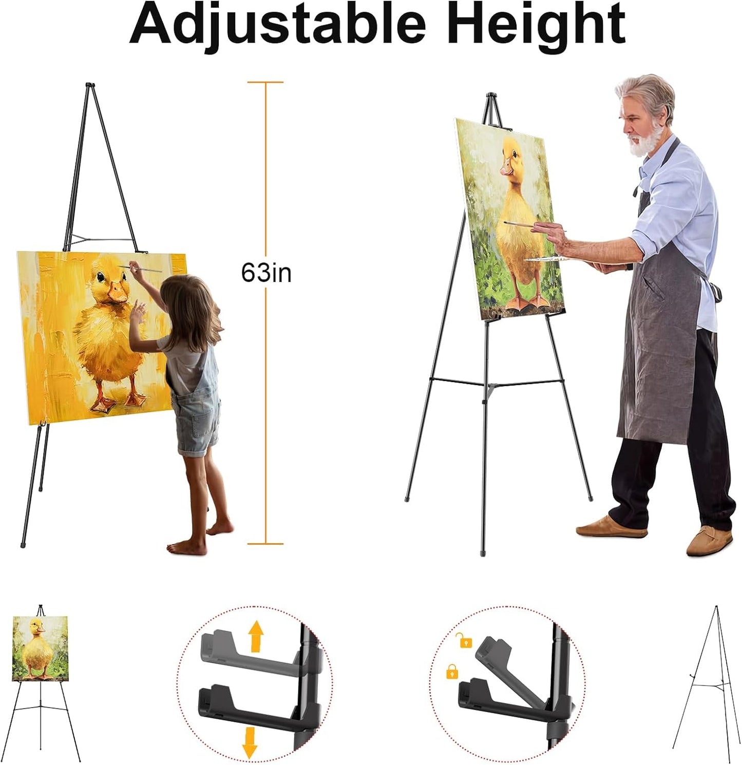 Nicpro Folding Easels - 63 Inch Metal Tripod Stand, Portable 3-Pack for Artists & Weddings - Black with Carry Bag