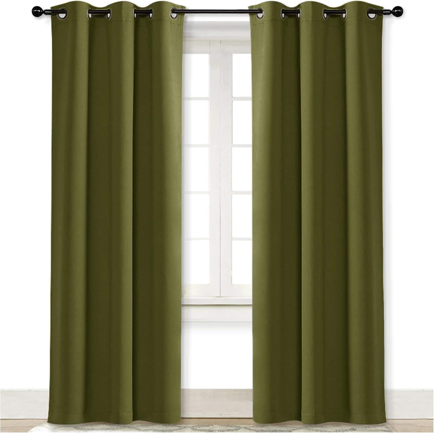NICETOWN Olive Green Blackout Curtain Panel - Thermal Insulated Room Darkening Drapes for Living Room, 42x84 inches