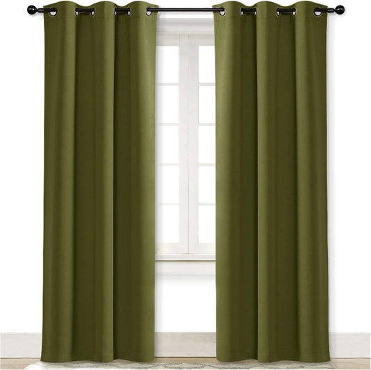 NICETOWN Olive Green Blackout Curtain Panel - Thermal Insulated Room Darkening Drapes for Living Room, 42x84 inches