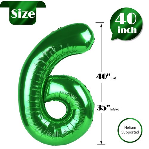 Green 6 Balloon, Number Balloons 40 Inch, 6th Balloons for Decorations, Green Party Supplies 6 Balloon, Number 6 Balloon, St. Patrick's Day Decorations