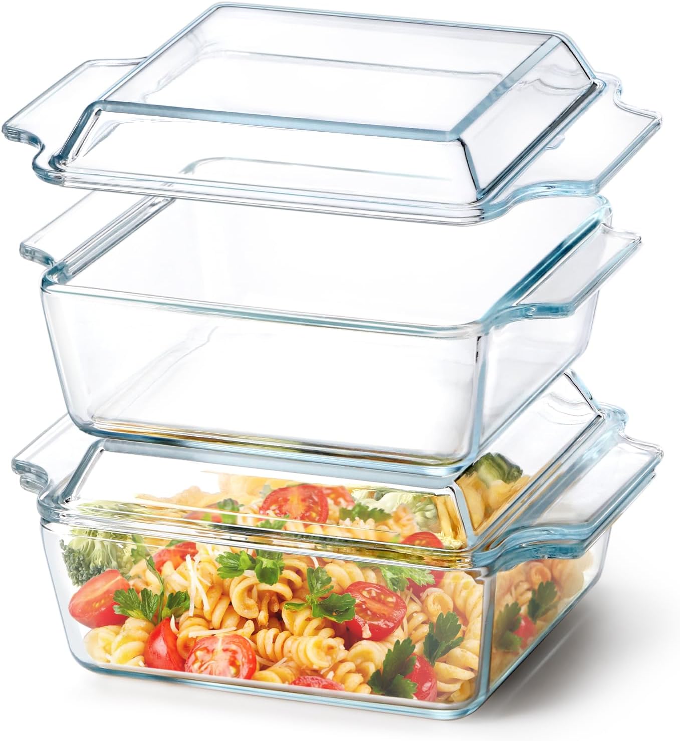 Regine Switzerland Glass Casserole Dish Set - Oven Safe Mini Square 6in x 6in with Glass Lid
