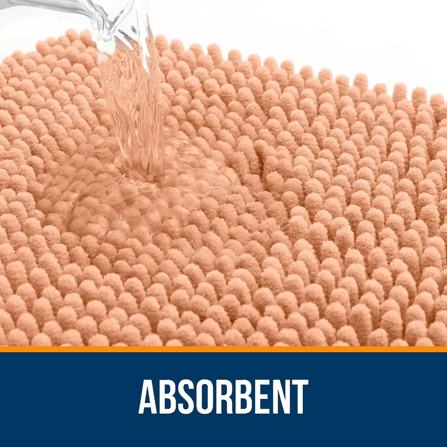 OLANLY Bathroom Runner Rugs - Extra Soft Chenille Bath Mats | Quick Dry, Machine Washable, 44x24, Peach