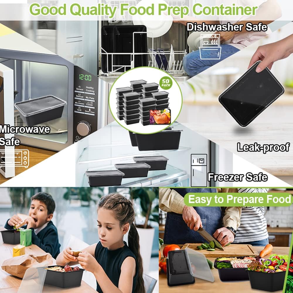 Skiennix 50-Pack Meal Prep Containers - 26 OZ Microwavable & Reusable Food Storage Boxes | Stackable & Dishwasher Safe