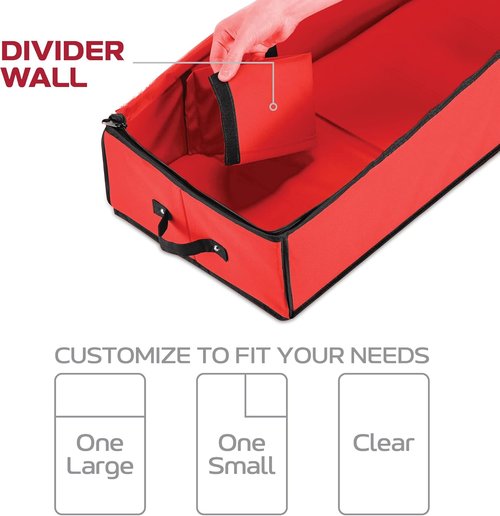 Christmas Wrapping Paper Organizer by [Brand Name] - Heavy-Duty Storage Box for 24 Rolls | Red with Straps & Pockets